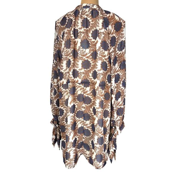 NWT Hayden Los Angeles Mini Dress Large Retro Floral Print Tie Neck - Picture 2 of 8